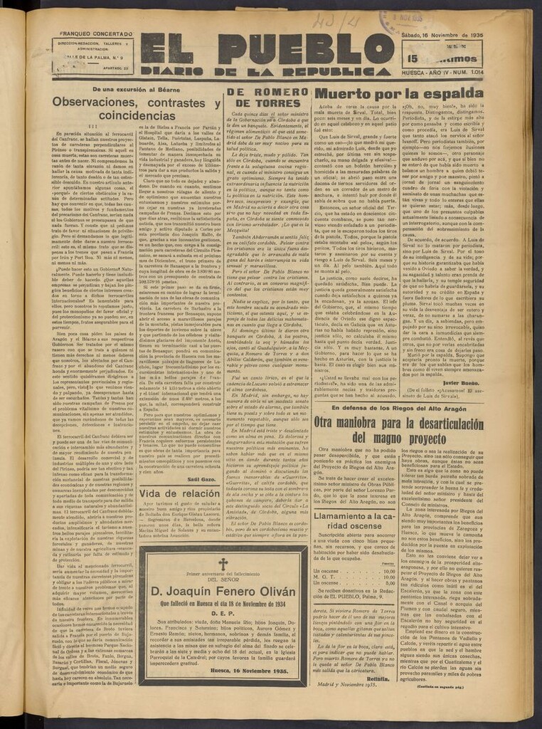 Miniatura de El Pueblo (Huesca. 1932) del 16 de noviembre de 1935