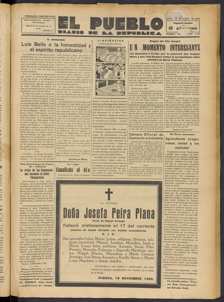 Miniatura de El Pueblo (Huesca. 1932) del 18 de noviembre de 1935