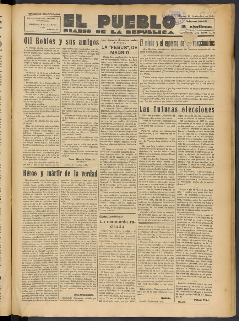 Miniatura de El Pueblo (Huesca. 1932) del 21 de noviembre de 1935