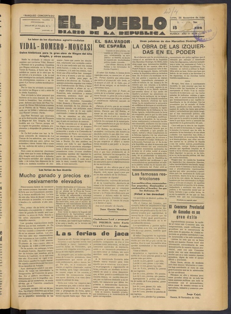 Miniatura de El Pueblo (Huesca. 1932) del 25 de noviembre de 1935