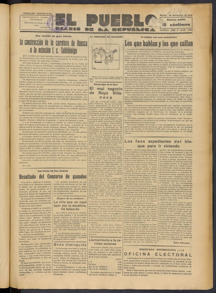 Miniatura de El Pueblo (Huesca. 1932) del 26 de noviembre de 1935