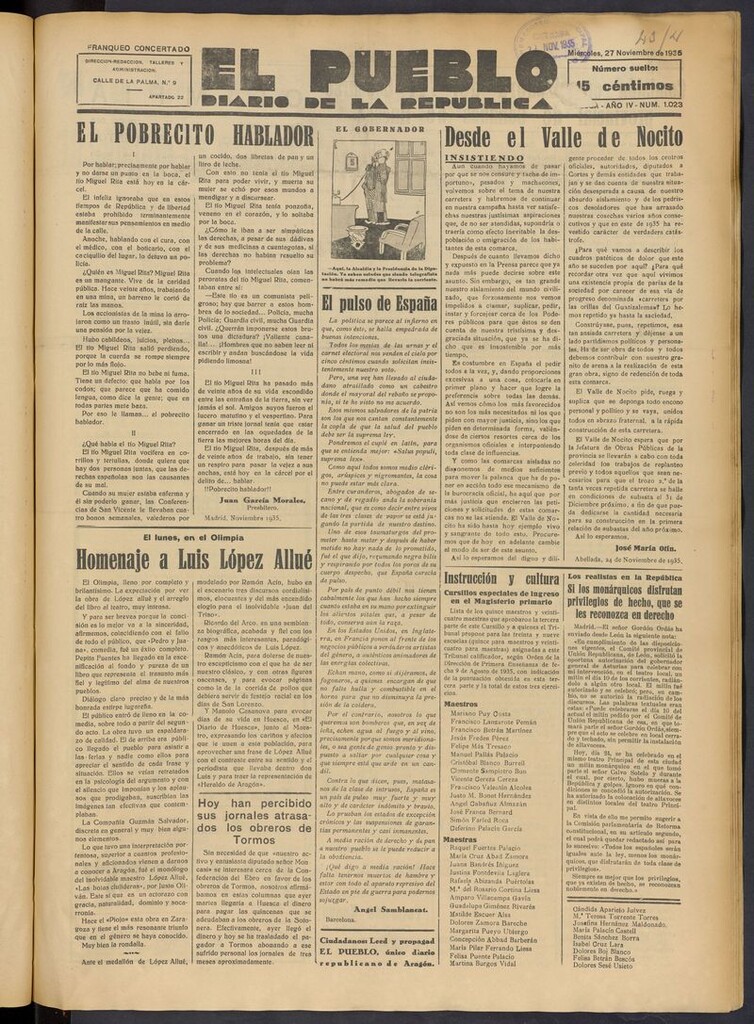 Miniatura de El Pueblo (Huesca. 1932) del 27 de noviembre de 1935