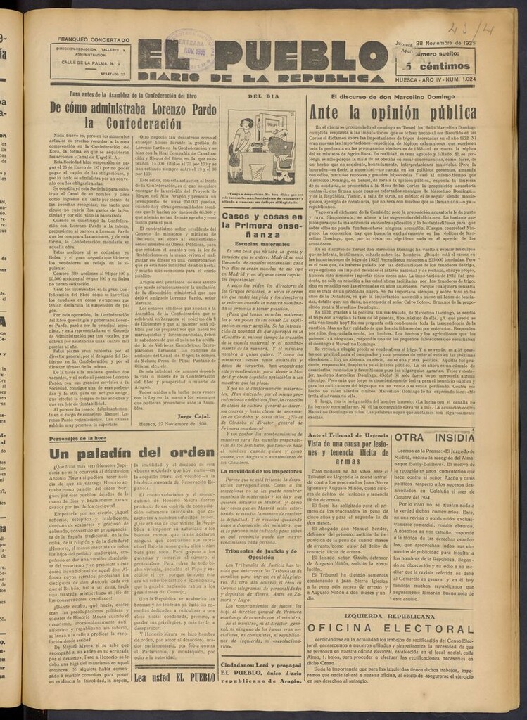 Miniatura de El Pueblo (Huesca. 1932) del 28 de noviembre de 1935