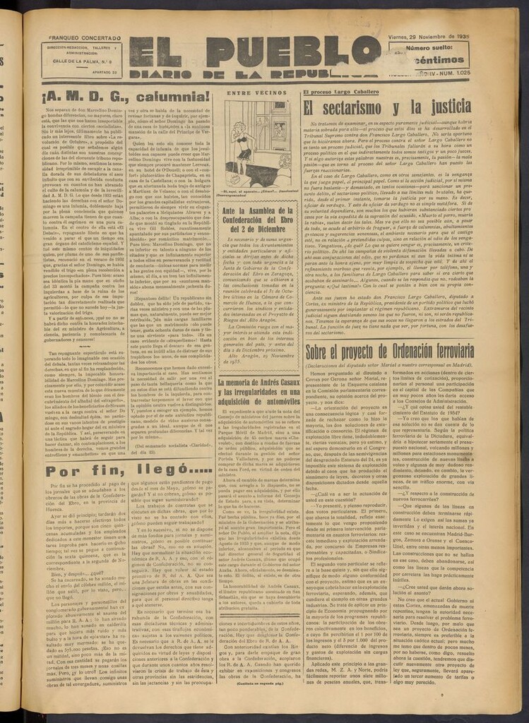 Miniatura de El Pueblo (Huesca. 1932) del 29 de noviembre de 1935
