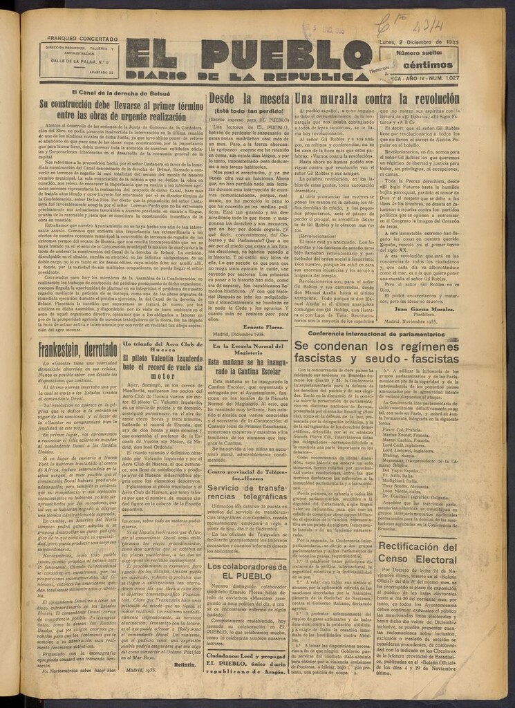 Miniatura de El Pueblo (Huesca. 1932) del 2 de diciembre de 1935