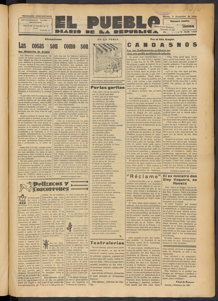 Miniatura de El Pueblo (Huesca. 1932) del 3 de diciembre de 1935