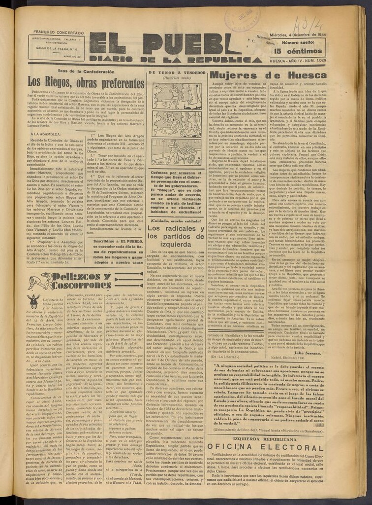 Miniatura de El Pueblo (Huesca. 1932) del 4 de diciembre de 1935