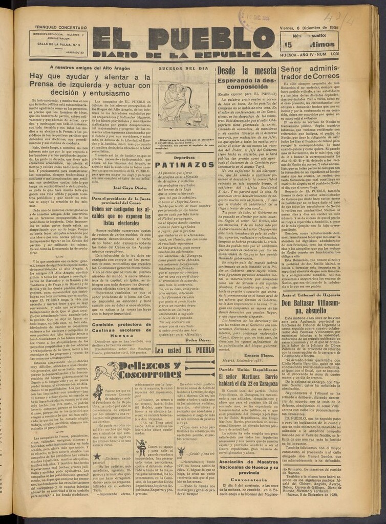 Miniatura de El Pueblo (Huesca. 1932) del 6 de diciembre de 1935