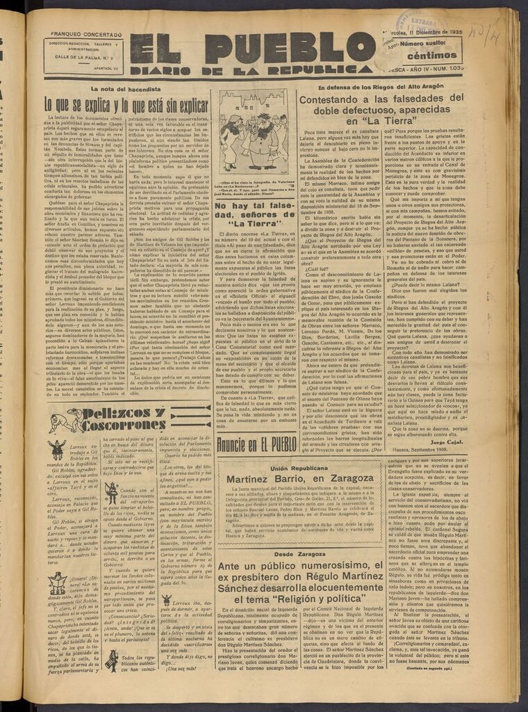 Miniatura de El Pueblo (Huesca. 1932) del 11 de diciembre de 1935