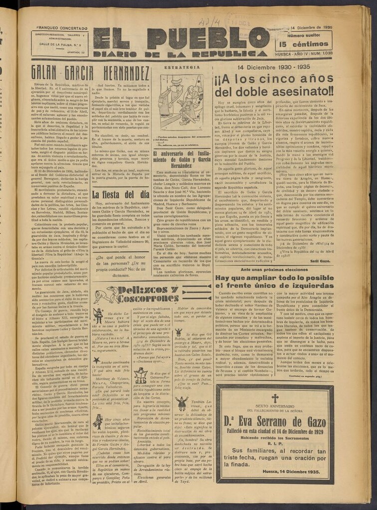 Miniatura de El Pueblo (Huesca. 1932) del 14 de diciembre de 1935