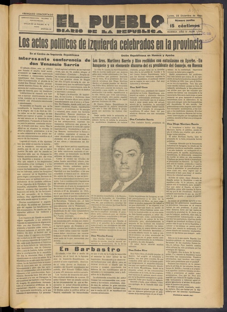Miniatura de El Pueblo (Huesca. 1932) del 23 de diciembre de 1935