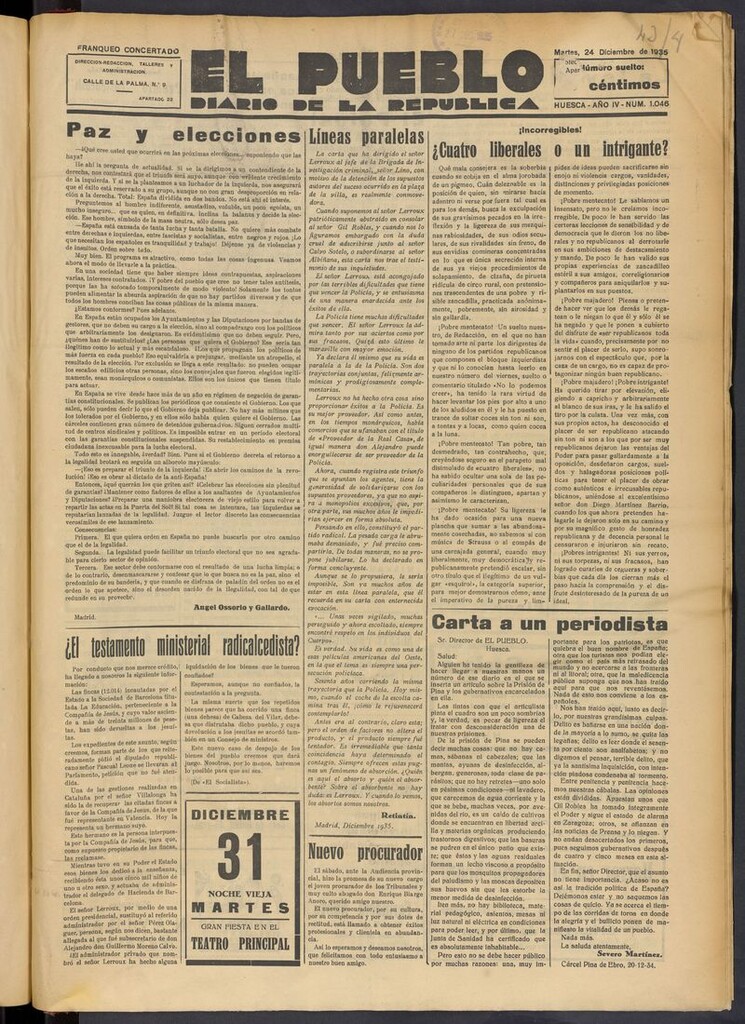 Miniatura de El Pueblo (Huesca. 1932) del 24 de diciembre de 1935