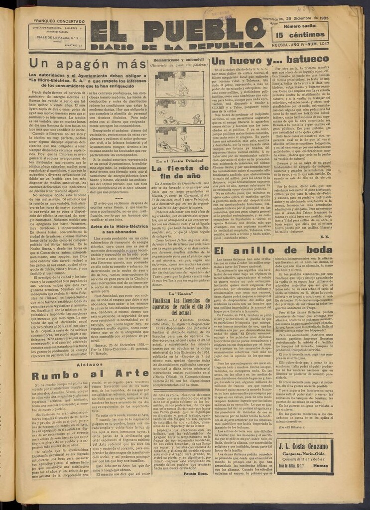 Miniatura de El Pueblo (Huesca. 1932) del 26 de diciembre de 1935
