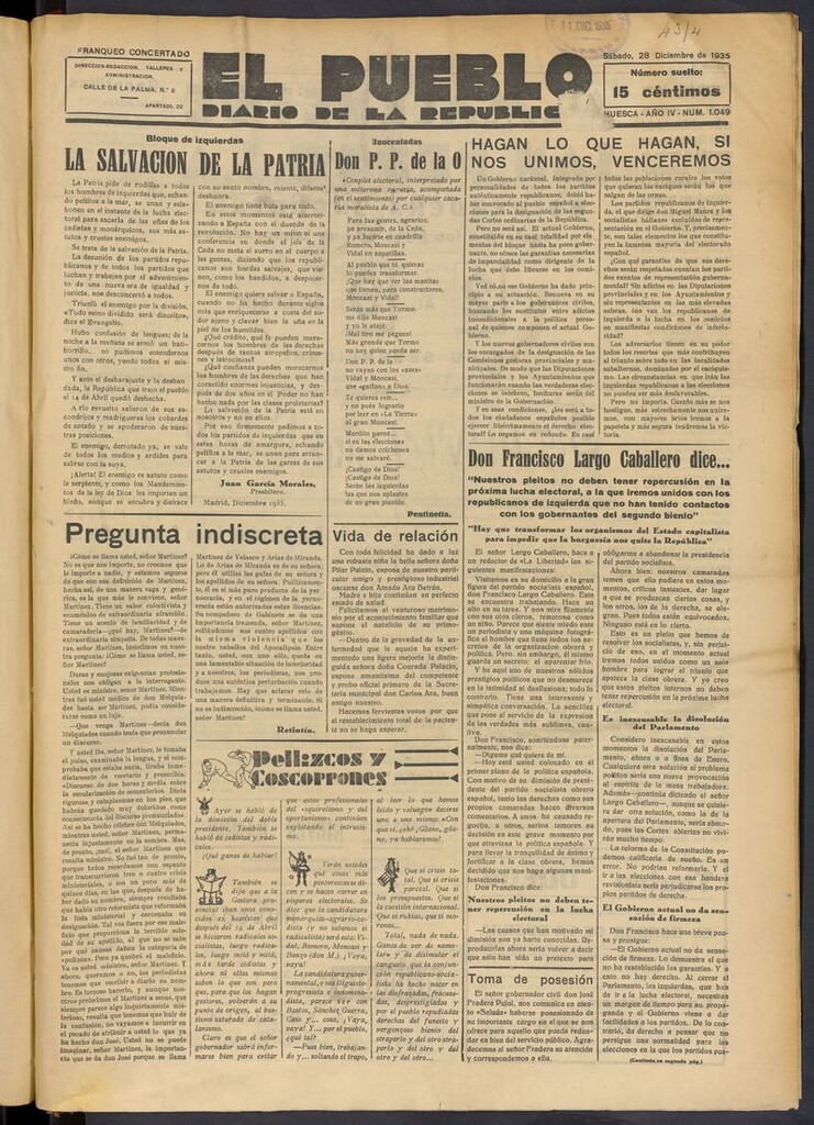 Miniatura de El Pueblo (Huesca. 1932) del 28 de diciembre de 1935