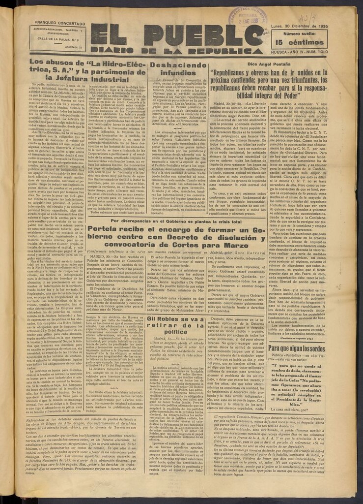 Miniatura de El Pueblo (Huesca. 1932) del 30 de diciembre de 1935