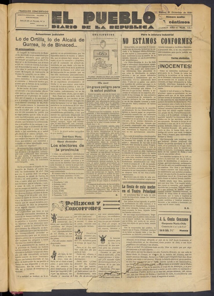 Miniatura de El Pueblo (Huesca. 1932) del 31 de diciembre de 1935