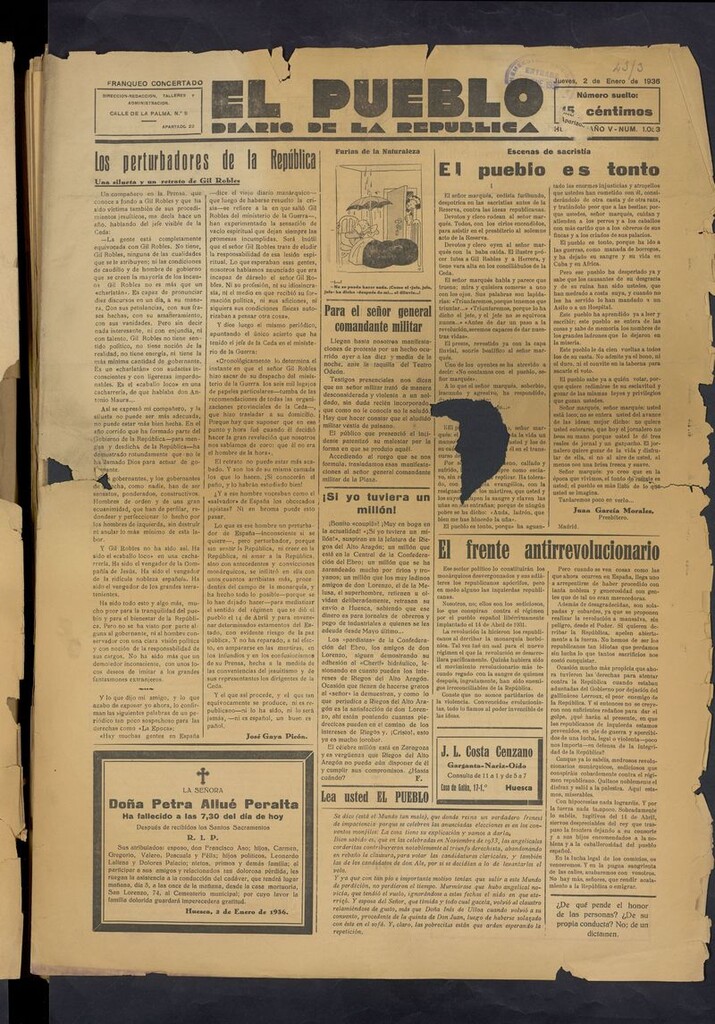 Miniatura de El Pueblo (Huesca. 1932) del 2 de enero de 1936
