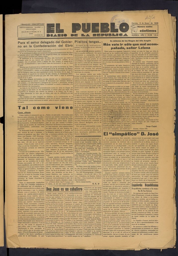 Miniatura de El Pueblo (Huesca. 1932) del 3 de enero de 1936
