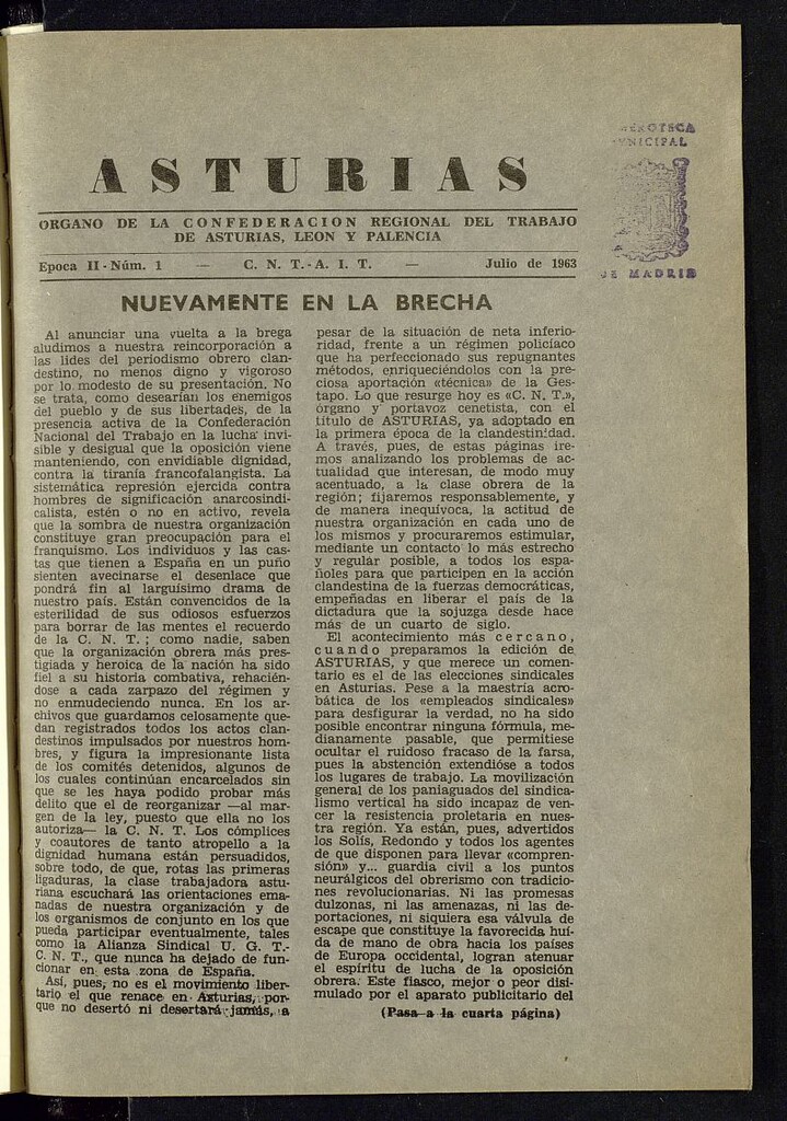 Miniatura de Asturias : Organo de la Confederación Regional del Trabajo de Asturias, León, Palencia...