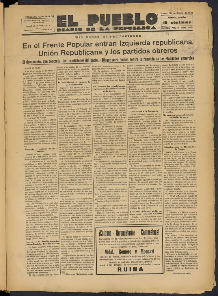 Miniatura de El Pueblo (Huesca. 1932) del 16 de enero de 1936