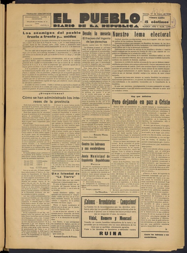 Miniatura de El Pueblo (Huesca. 1932) del 17 de enero de 1936