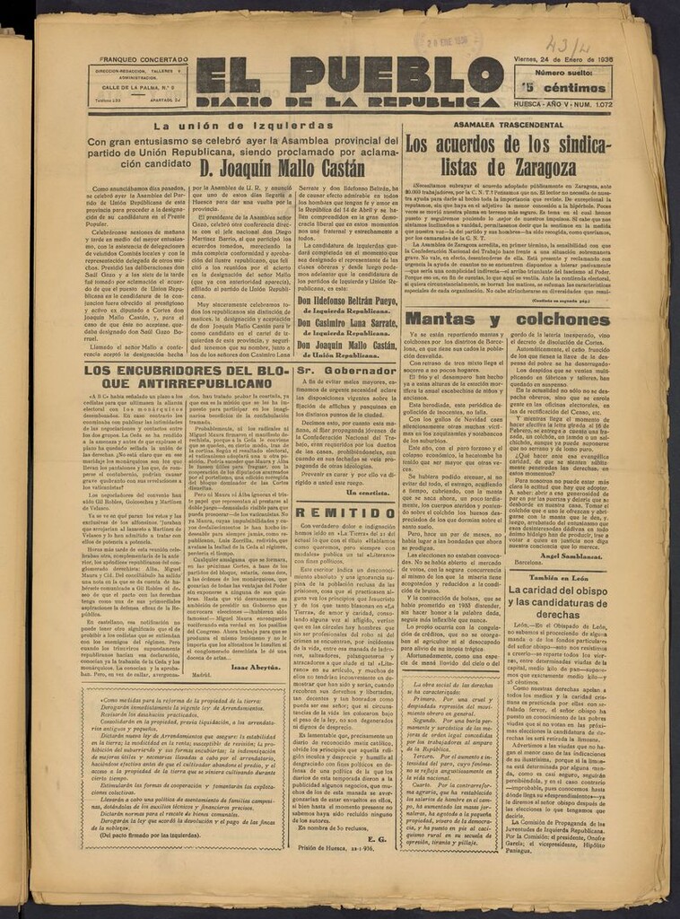 Miniatura de El Pueblo (Huesca. 1932) del 24 de enero de 1936