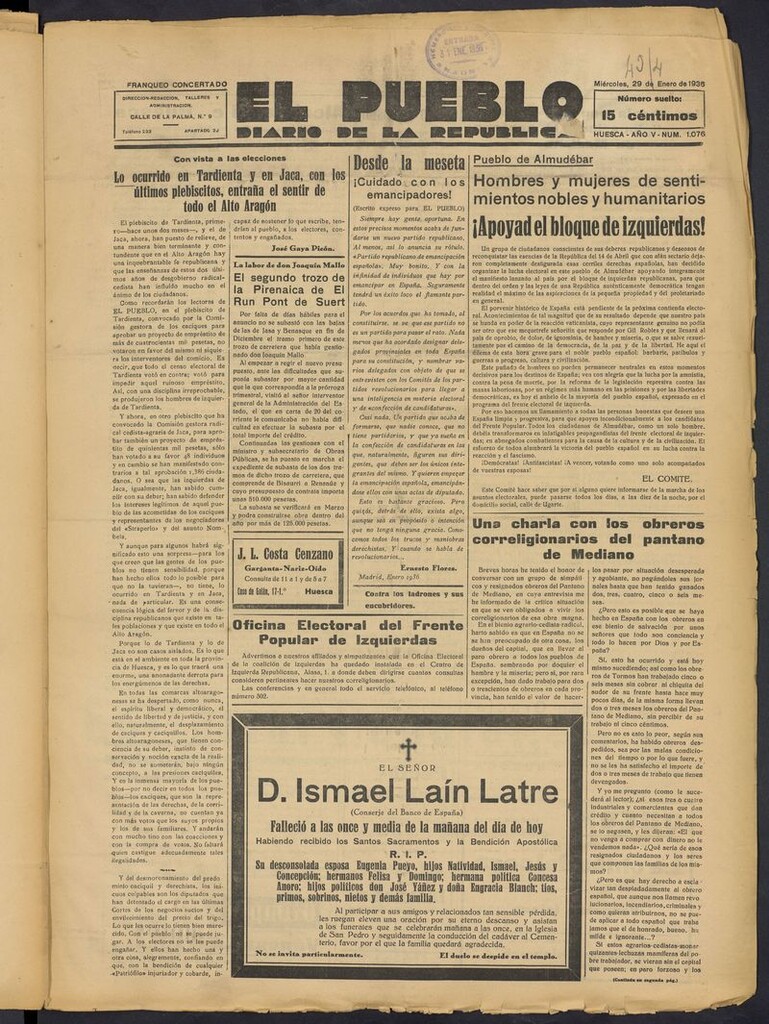 Miniatura de El Pueblo (Huesca. 1932) del 29 de enero de 1936