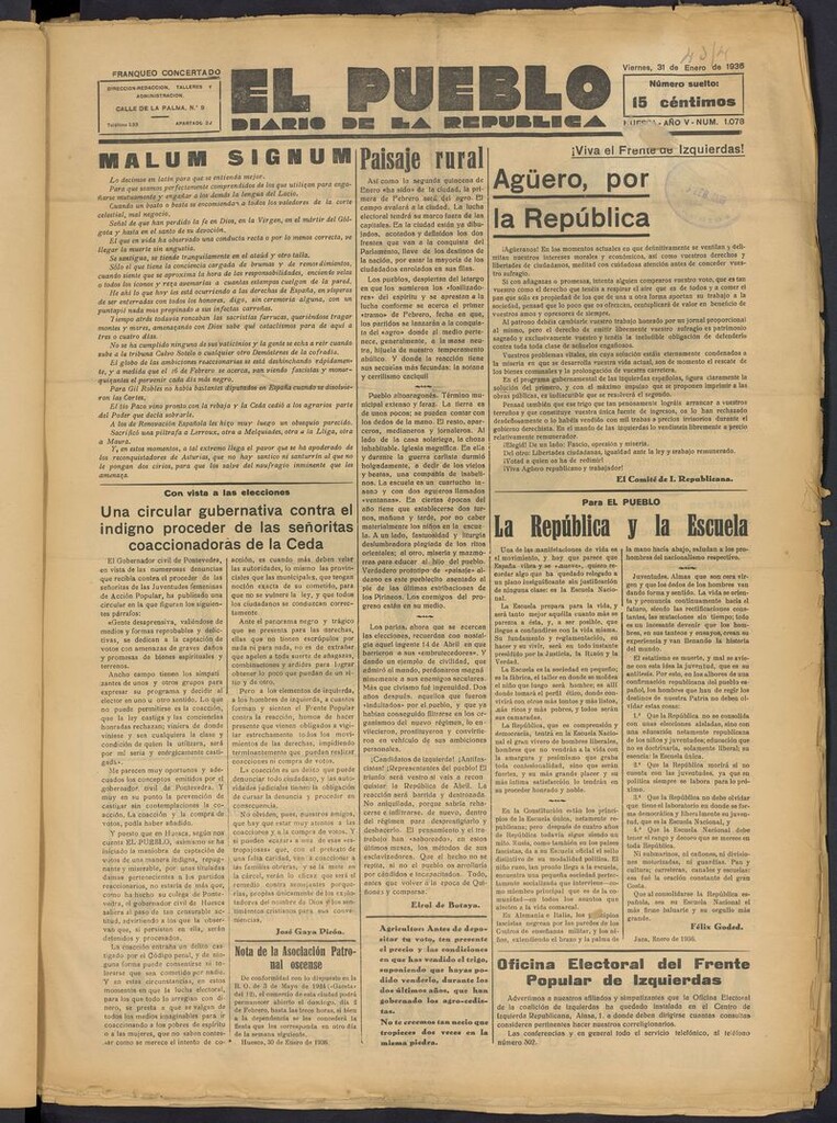 Miniatura de El Pueblo (Huesca. 1932) del 31 de enero de 1936