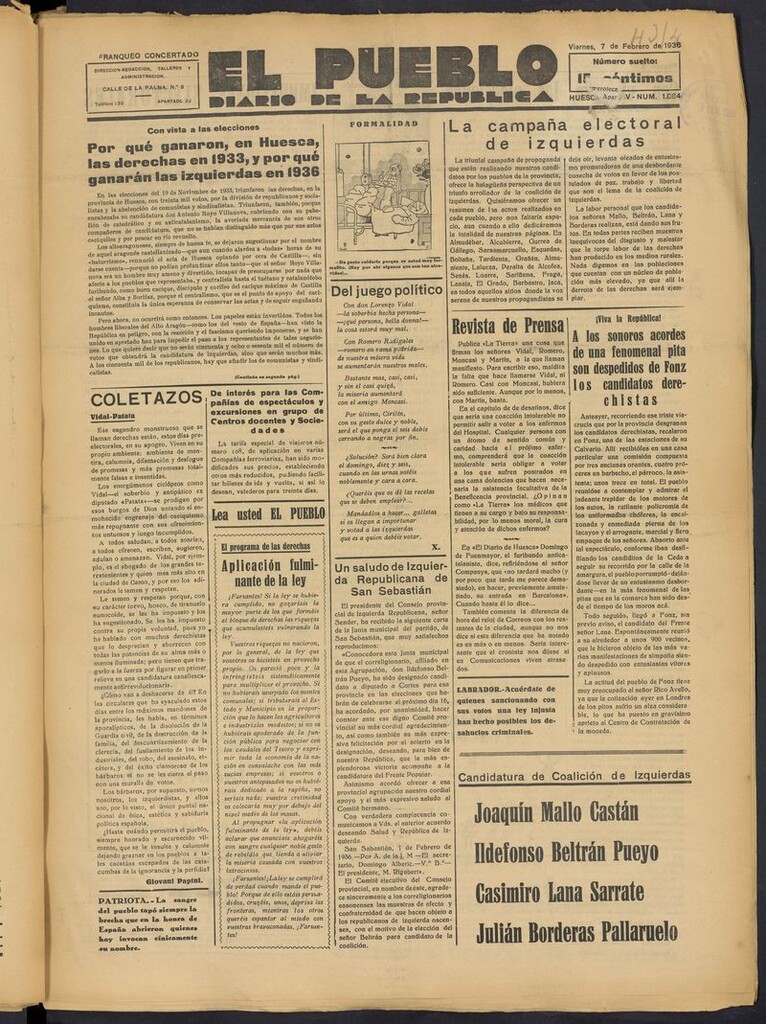 Miniatura de El Pueblo (Huesca. 1932) del 7 de febrero de 1936
