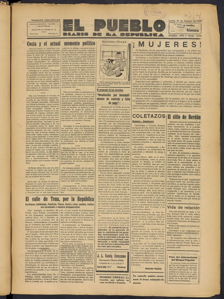 Miniatura de El Pueblo (Huesca. 1932) del 10 de febrero de 1936