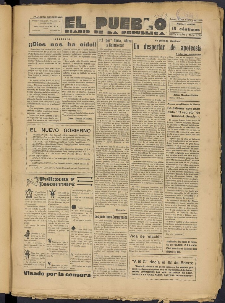 Miniatura de El Pueblo (Huesca. 1932) del 20 de febrero de 1936