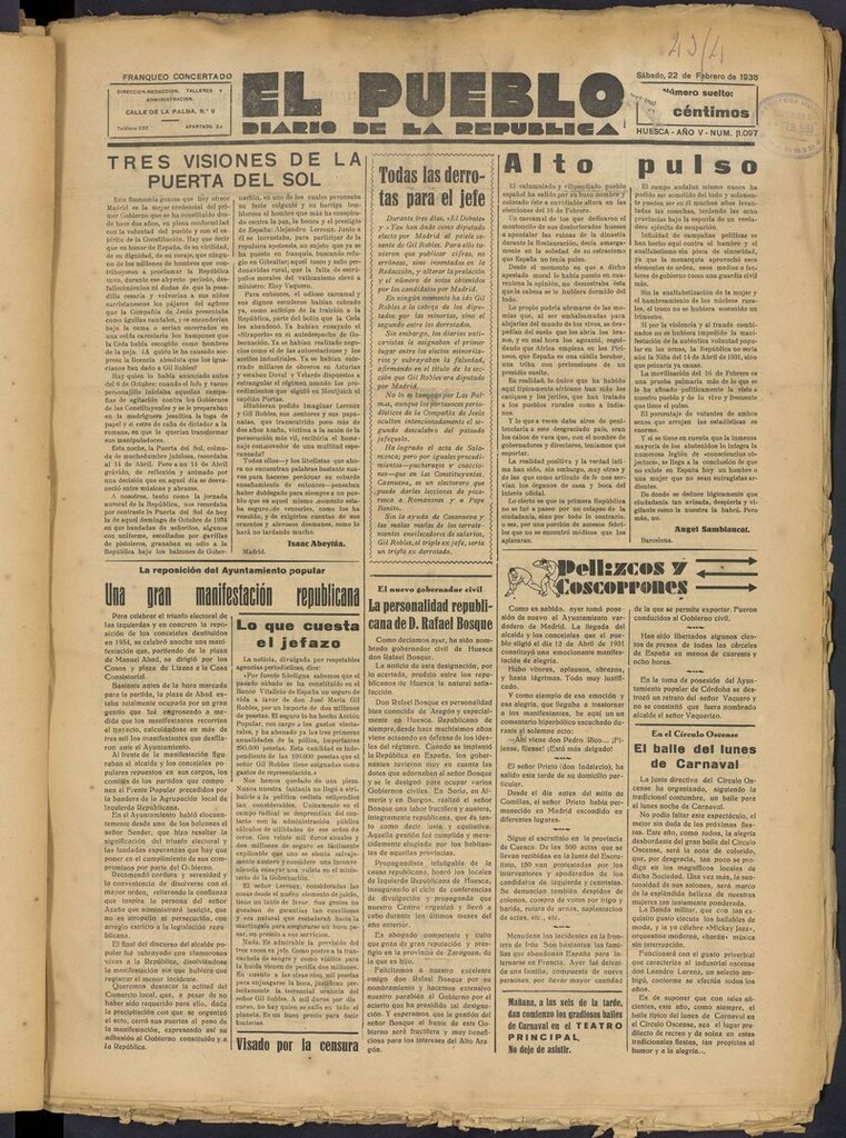 Miniatura de El Pueblo (Huesca. 1932) del 22 de febrero de 1936