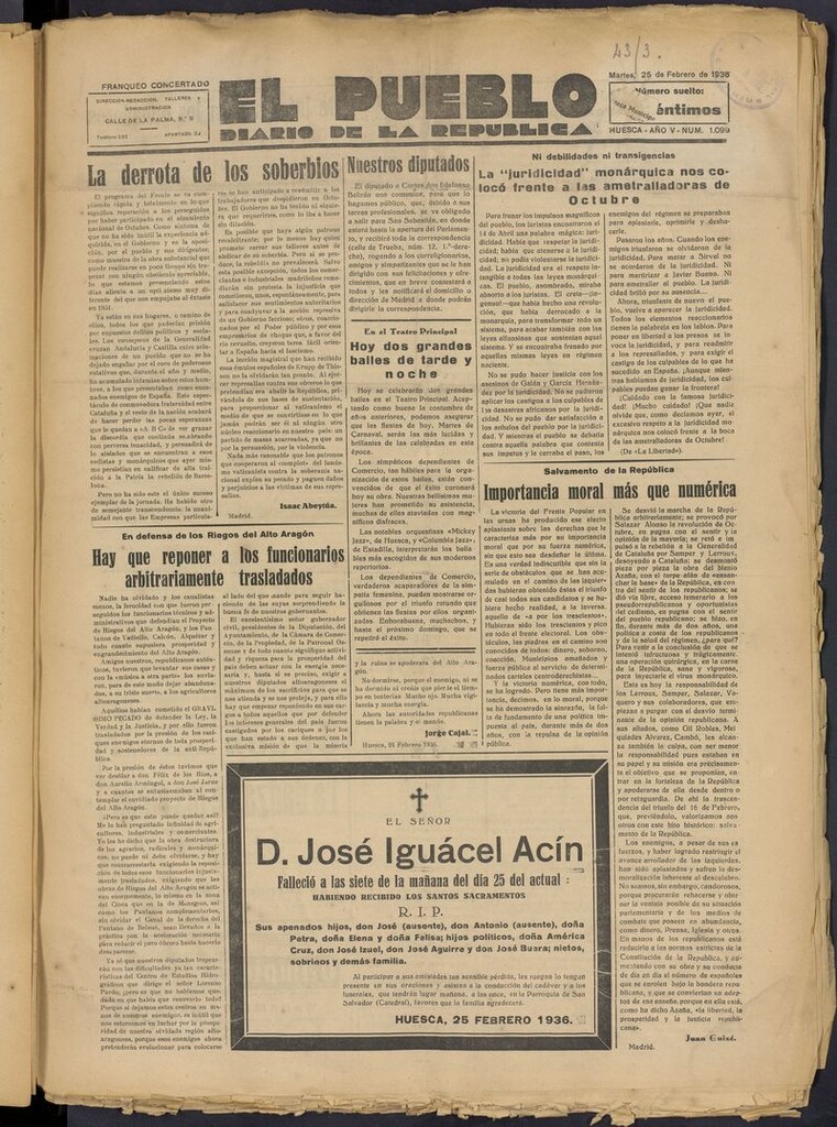 Miniatura de El Pueblo (Huesca. 1932) del 25 de febrero de 1936