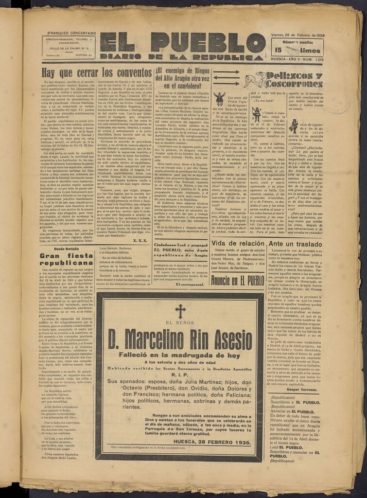 Miniatura de El Pueblo (Huesca. 1932) del 28 de febrero de 1936