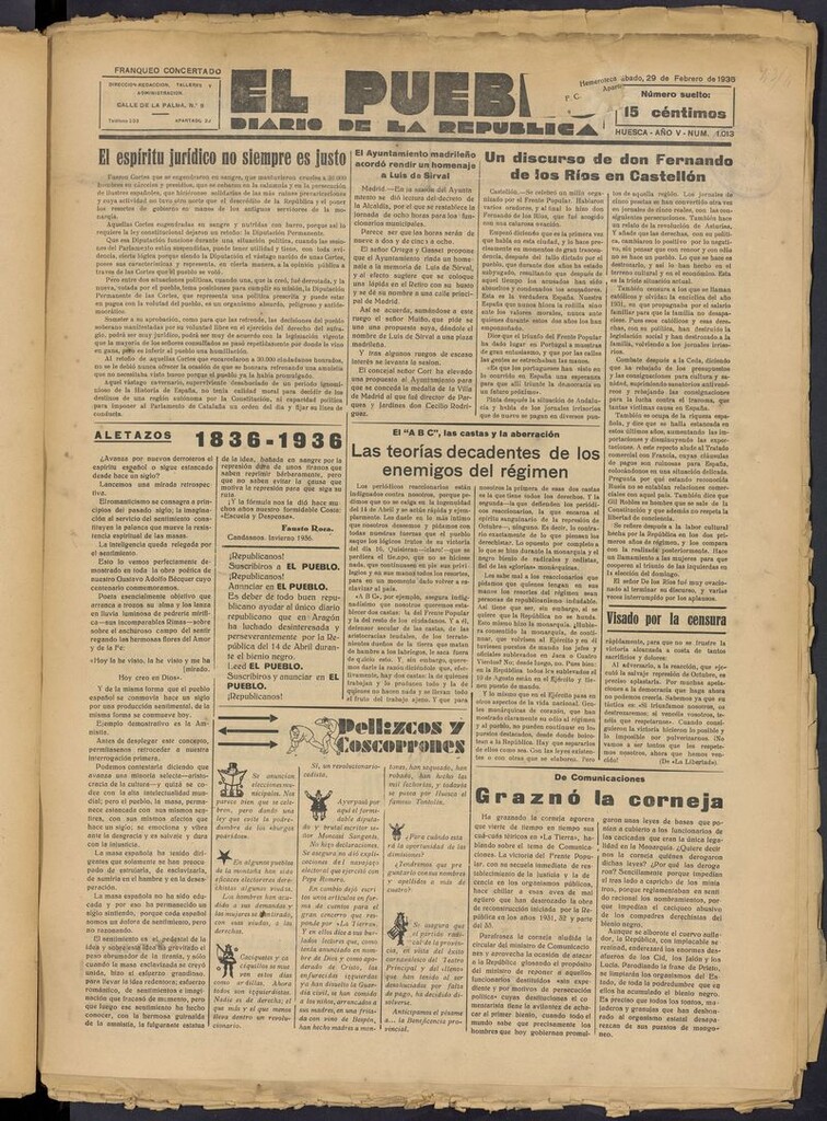 Miniatura de El Pueblo (Huesca. 1932) del 29 de febrero de 1936
