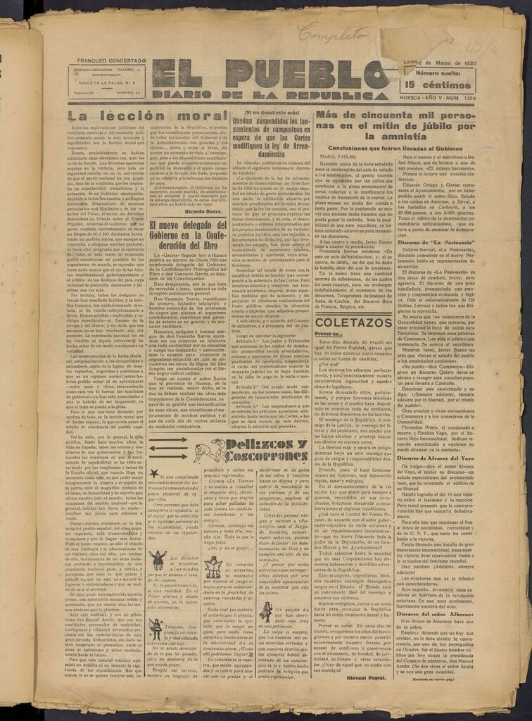 Miniatura de El Pueblo (Huesca. 1932) del 2 de marzo de 1936