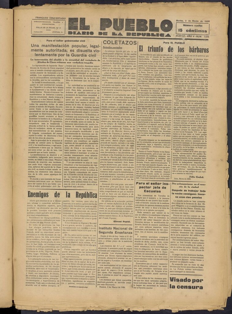Miniatura de El Pueblo (Huesca. 1932) del 3 de marzo de 1936