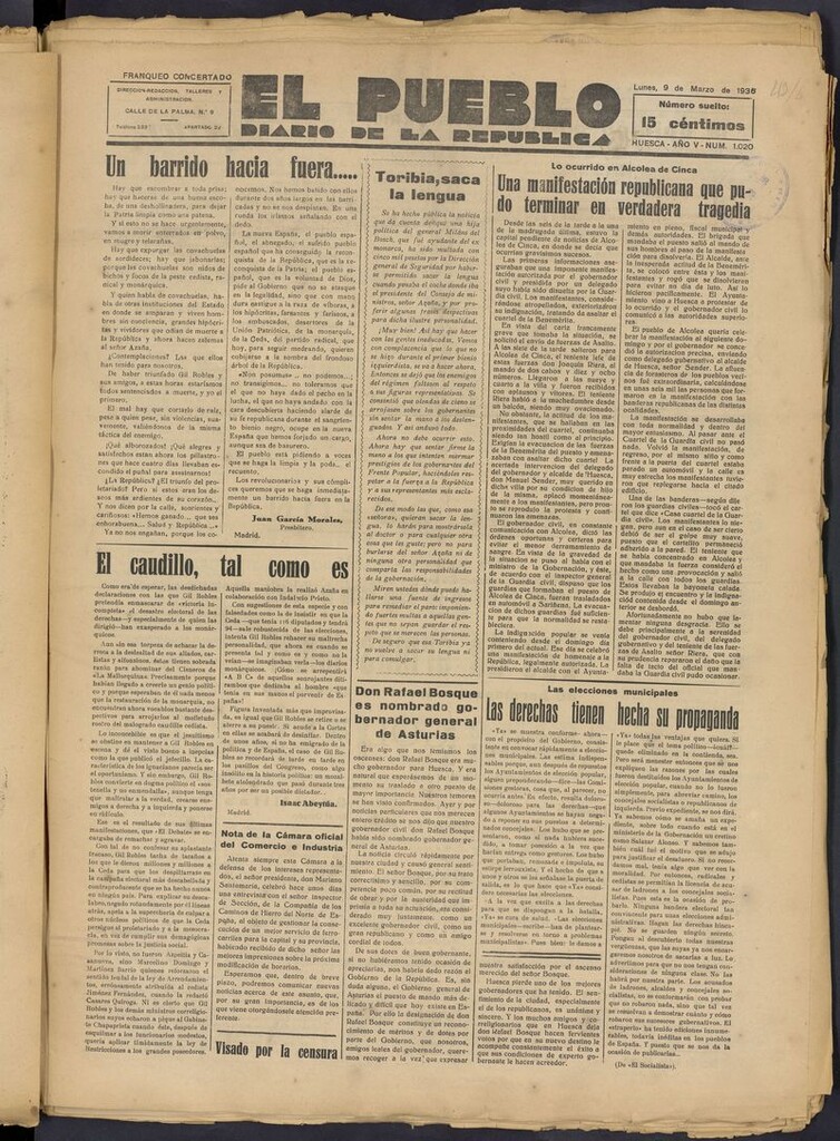 Miniatura de El Pueblo (Huesca. 1932) del 9 de marzo de 1936