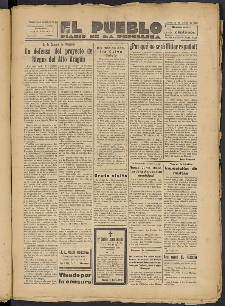 Miniatura de El Pueblo (Huesca. 1932) del 12 de marzo de 1936