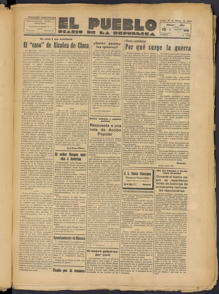Miniatura de El Pueblo (Huesca. 1932) del 16 de marzo de 1936