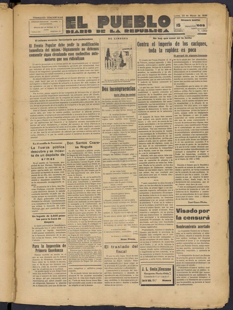 Miniatura de El Pueblo (Huesca. 1932) del 23 de marzo de 1936