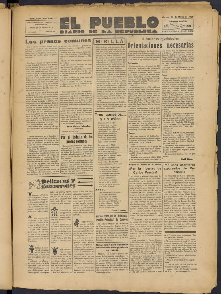 Miniatura de El Pueblo (Huesca. 1932) del 27 de marzo de 1936