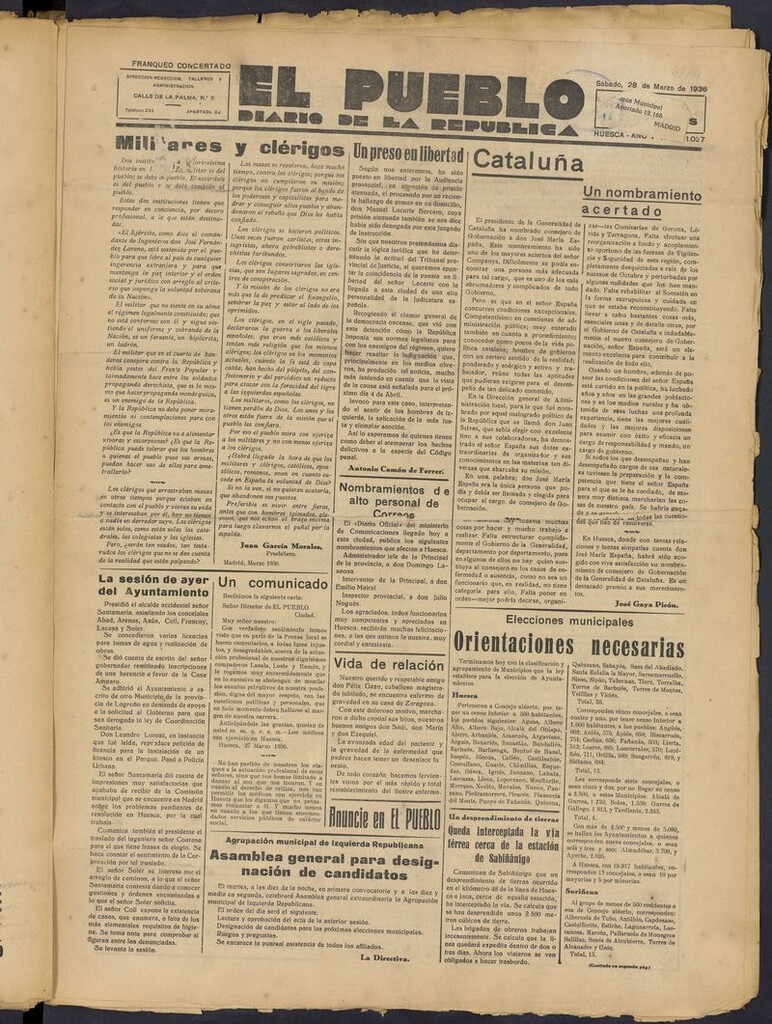 Miniatura de El Pueblo (Huesca. 1932) del 28 de marzo de 1936