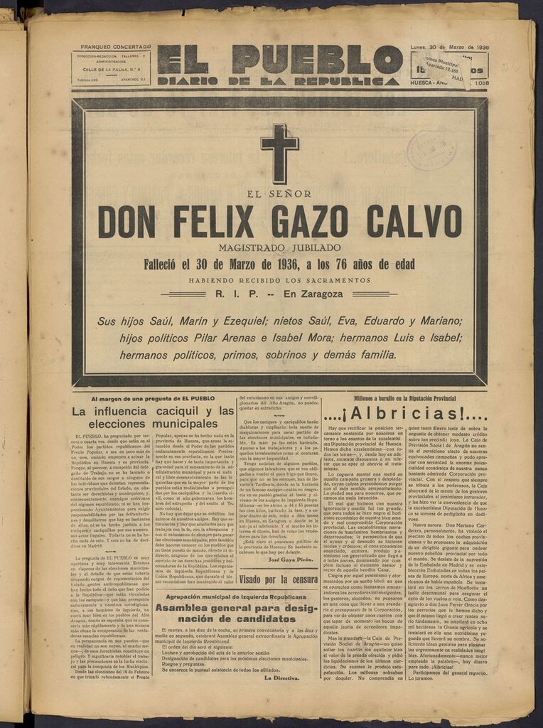 Miniatura de El Pueblo (Huesca. 1932) del 30 de marzo de 1936