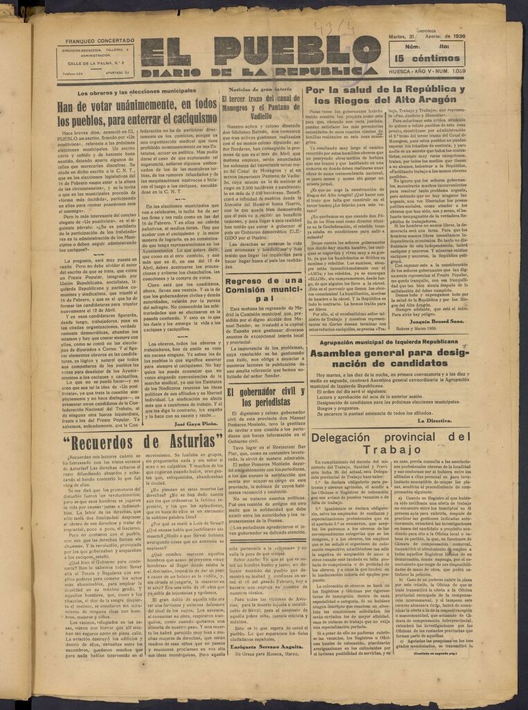 Miniatura de El Pueblo (Huesca. 1932) del 31 de marzo de 1936