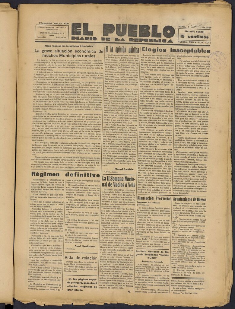 Miniatura de El Pueblo (Huesca. 1932) del 7 de abril de 1936