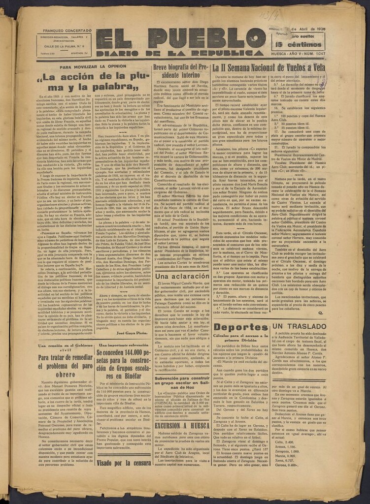 Miniatura de El Pueblo (Huesca. 1932) del 9 de abril de 1936