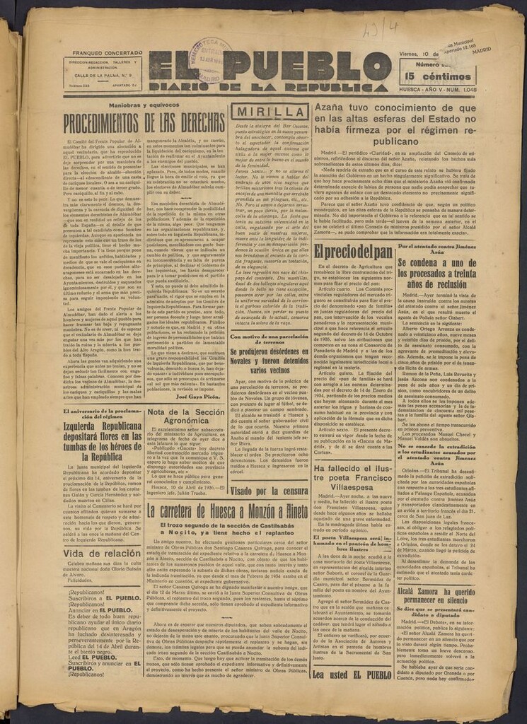 Miniatura de El Pueblo (Huesca. 1932) del 10 de abril de 1936