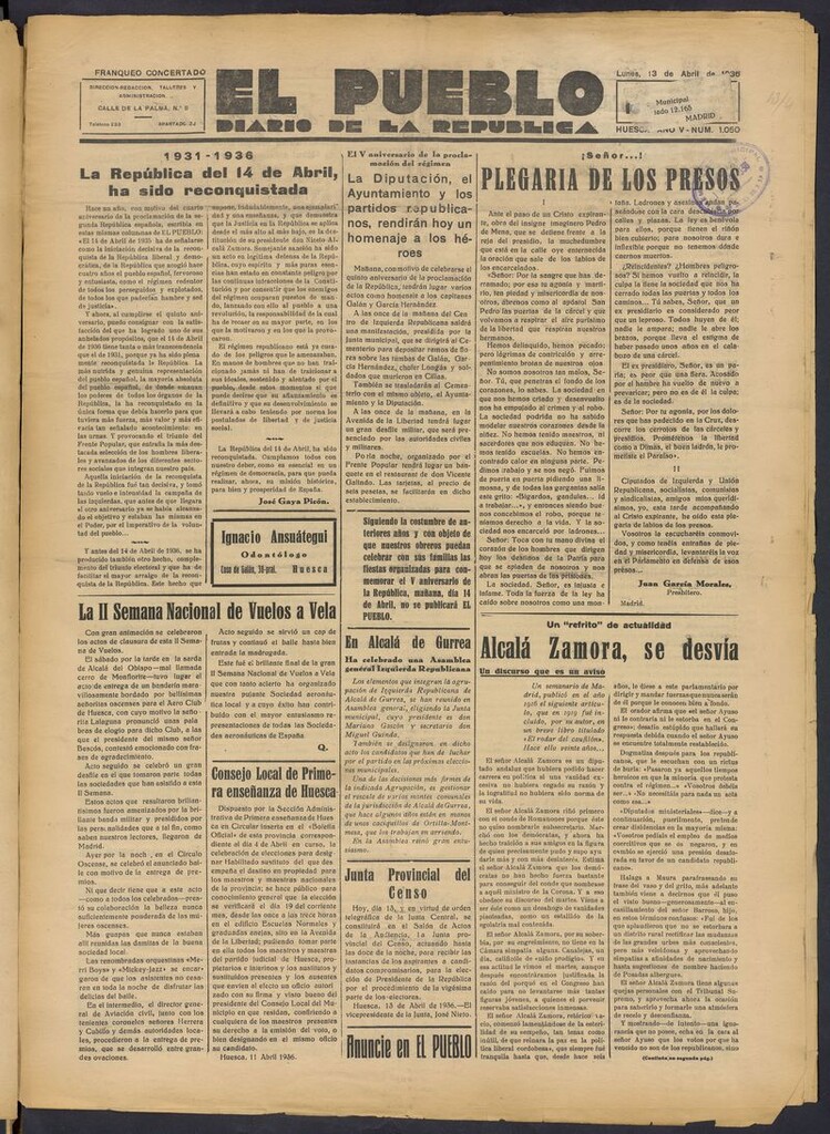 Miniatura de El Pueblo (Huesca. 1932) del 13 de abril de 1936