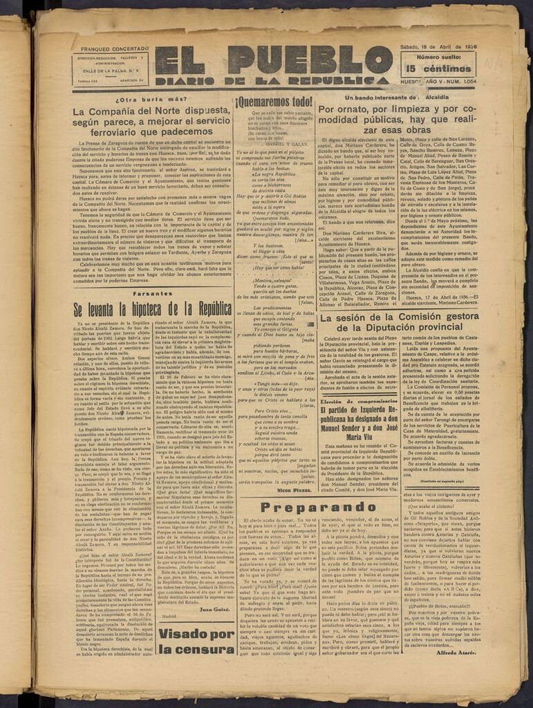 Miniatura de El Pueblo (Huesca. 1932) del 18 de abril de 1936